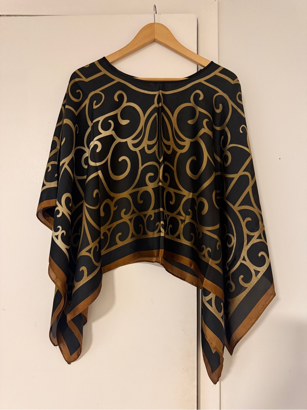 Silky Black and Gold Patterned Women’s Poncho Top( New)
